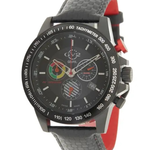 GEVRIL Men's GV2 Scuderia White Dial Black Leather Chronograph Date Watch, 45mm - Picture 1 of 13